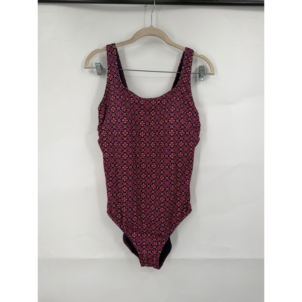 Lands End Pink Geometric One Piece Swimsuit Women 18 Tummy Control Beach Coastal
